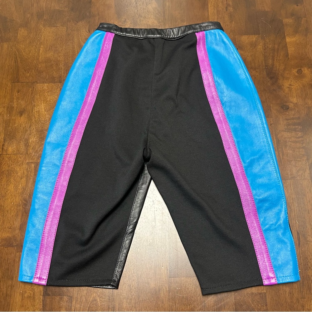 NWT ARTICA-ARBOX Blue and Purple Colorblock Leather Bike Shorts Size 0 - Picture 6 of 15